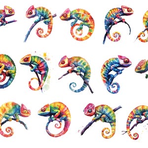 Camaleón de acuarela, camaleón colorido, reptil colorido, camaleón