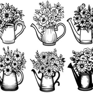 Arrosoir Svg, arrosoir avec fleurs Svg, Clipart fleurs, Svg bouquet de fleurs, Svg jardinage, fleurs Cricut