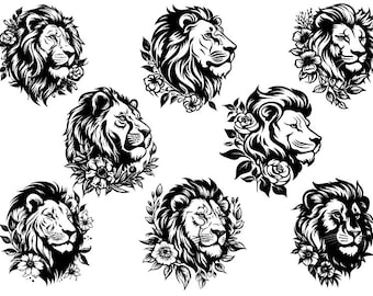 Lion Face Svg, Floral Lion Svg, Lion Clipart, Lion Cut Files For Cricut,  Lion Head Svg