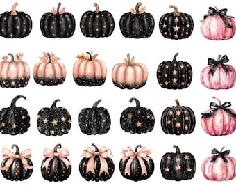Watercolor Pumpkin Clipart, Preppy Pumpkin with Bow PNG, Watercolor Pumpkins Png, Halloween Clipart