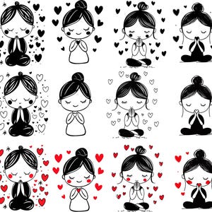 Cute Cartoon Girl Svg, Girl Clipart, Praying Girl Svg, Cartoon Cricut Girl Silhouette, Girl Holding Heart Svg, Cute Girl Vector