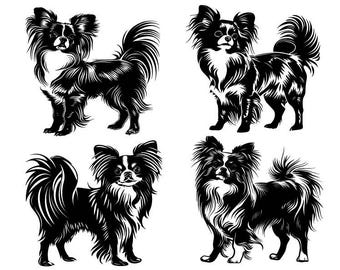 パピヨン犬 SVG シルエット クリップアート 印刷可能 パピヨン犬