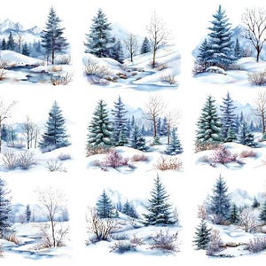 Aquarel winter clipart, winter wonderland clipart, winters tafereel aquarel png, kerst clipart