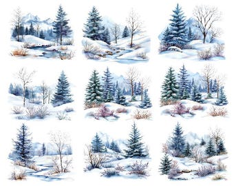 Watercolor Winter Clipart,  Winter Wonderland Clipart, Winter Scene Watercolor Png, Christmas Clipart
