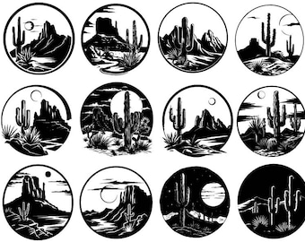 Pacchetto SVG scena deserto, SVG paesaggio deserto, SVG cactus deserto, SVG occidentale, SVG Arizona, Clipart deserto