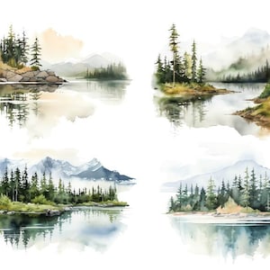 Akvarell berg Clipart, akvarell nationalpark png, berg Clipart, akvarell skog Clipart bild 5