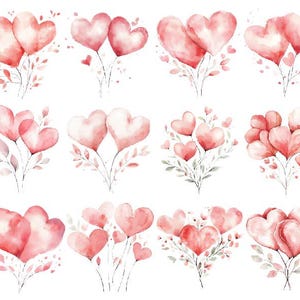 Clipart de aquarela de dia dos namorados, clipart de balões de coração, png fofo de dia dos namorados, clipart de aquarela de dia dos namorados, clipart de amor