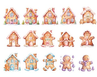 Watercolor Christmas Clipart, Watercolor Gingerbread House Clipart, Christmas Gingerbread Png, Watercolor Gingerbread Man Png