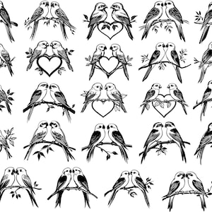 Pacchetto uccelli Svg, Uccelli carini Svg, Inseparabili Svg, Clipart uccelli, File di taglio uccelli per Cricut, Vettore uccelli