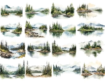 Watercolor Mountain Clipart, Watercolor National Park Png, Mountain Clipart, Watercolor Forest Clipart