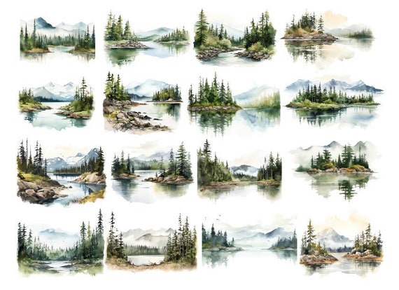 Watercolor Mountain Clipart, Watercolor National Park Png, Mountain Clipart, Watercolor Forest Clipart