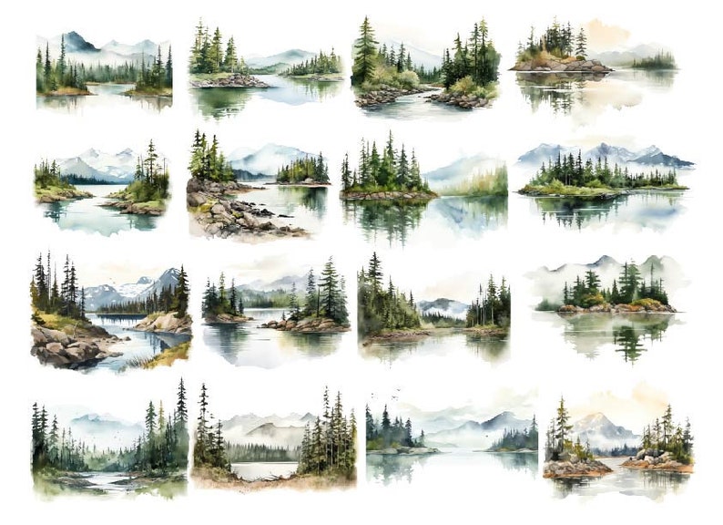 Akvarell berg Clipart, akvarell nationalpark png, berg Clipart, akvarell skog Clipart bild 1