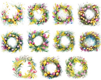 Watercolor Easter Wreath Png, Watercolor Easter Clipart, Spring Clipart, Easter Clipart Png, Floral Wreath Png