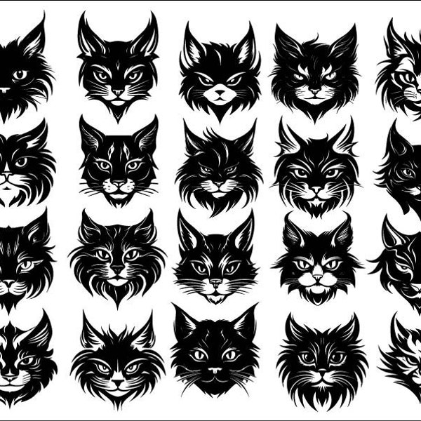 Cats Bundle Svg, Scary Cats Svg, Cats Clipart, Cats Cut Files For Cricut, Angry Cat Svg, Cat SVG, Cat Face SVG, Halloween Svg