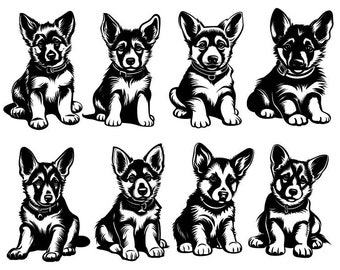 Svg de chien de berger allemand, Svg de chiot de berger allemand, clipart de berger allemand, chien coupé des fichiers pour Cricut