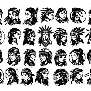 Bundle in formato SVG di nativi americani, ragazza guerriera in formato SVG, clipart di nativi americani, file di taglio dei nativi americani per Cricut, Warriors in formato svg