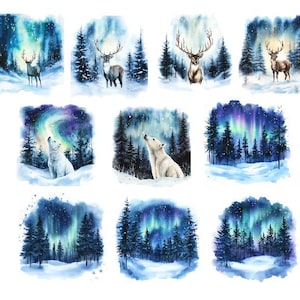 Watercolor Christmas Scenes, Watercolor Winter Clipart, Christmas Clipart Png, Winter Scene Clipart