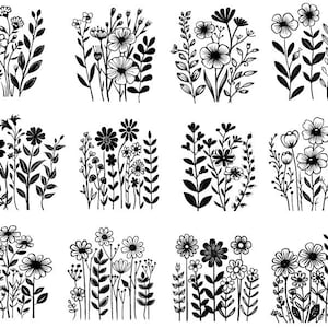 Pacote de flores silvestres Svg, Flower Meadow Svg, clipart de flores silvestres, arquivos de corte de flores para Cricut, Floral Svg