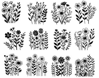 Wildblumen Plotterdatei, Wildblumen Clipart, Wildblumen geschnitten Datei, Blumen geschnitten Dateien für Cricut, Floral geschnitten Dateien für Cricut