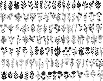 Wildflower Svg Bundle, Retro Flowers Svg, Minimalist Wildflower Svg, Meadow Svg, Wildflower Vector, Wildflower Clipart