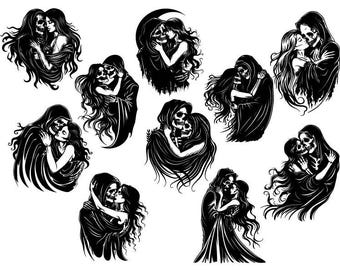 Pareja de esqueletos Svg, esqueleto Svg, Halloween Svg, esqueleto Clipart, archivos de corte de esqueleto para Cricut, vector de esqueleto