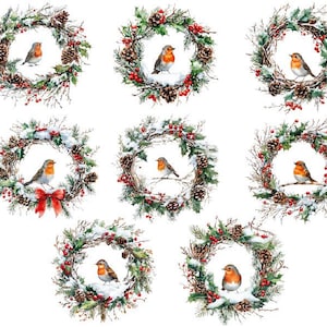 Aquarell Weihnachten Rotkehlchen Clipart, Aquarell Weihnachtskranz, Weihnachten Clipart Png, Weihnachten Rotkehlchen Clipart, Aquarell Winter