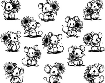 Cute Mouse Svg, Floral Mouse Svg, Mouse Clipart, Mouse Cut Files For Cricut, Mouse Vector