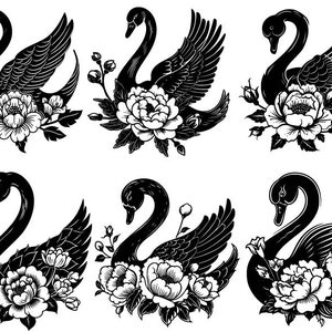 Floral Swan Svg, Swan Bundle Svg, Swan Clipart, Swan Cut Files For Cricut, Swan Vector