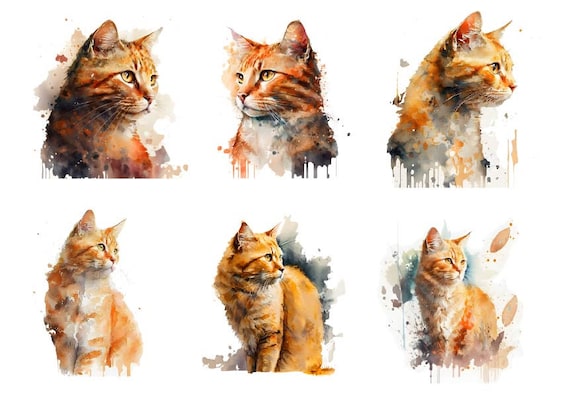 Watercolor Orange Cat , Cute Tabby Cat , Instant Download , Watercolor Cat Png , Watercolor Orange Cat Clipart