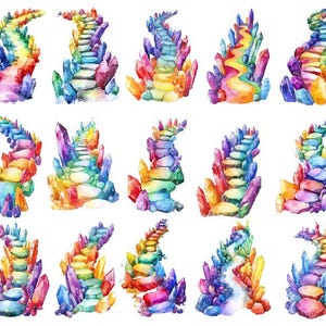 Watercolor Crystal Clipart, Crystal Png, Gemstone Clipart Png, Colorful Stone Crystals Png, Gems Watercolor, Fantasy Crystals Png