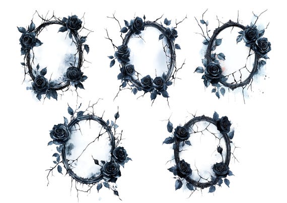 Watercolor Gothic Mirror Clipart, Black Rose Watercolor, Goth Frame Clipart, Gothic Frames Clipart Png