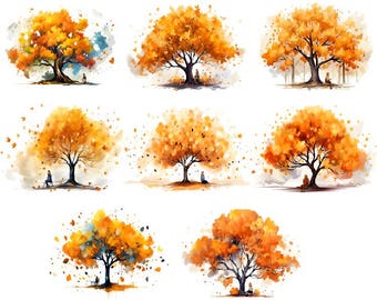 Watercolor Autumn Clipart, Watercolor Fall Tree Clipart, Autumn Tree Png, Fall Clipart Png