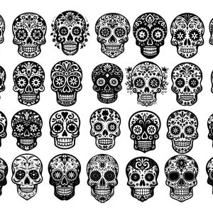 Sugar Skull Svg , Sugar Skull Silhouette, Skull Clipart, Skull Bundle Svg, Sugar Skull Png, Sugar Skull Cut Files, Day of the Dead Svg
