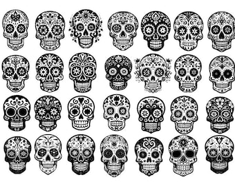 Sugar Skull Svg , Sugar Skull Silhouette, Skull Clipart, Skull Bundle Svg, Sugar Skull Png, Sugar Skull Cut Files, Day of the Dead Svg