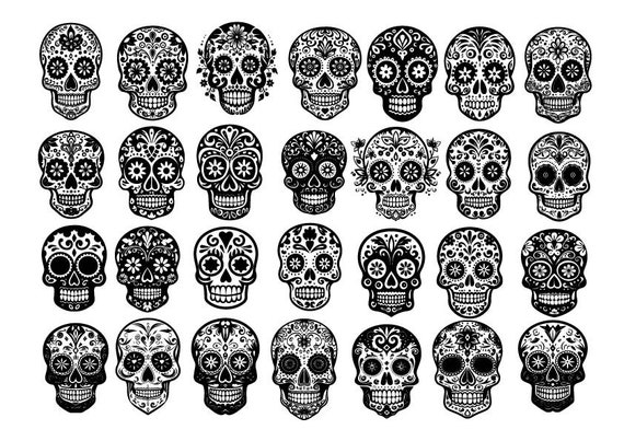 Sugar Skull Svg , Sugar Skull Silhouette, Skull Clipart, Skull Bundle Svg, Sugar Skull Png, Sugar Skull Cut Files, Day of the Dead Svg