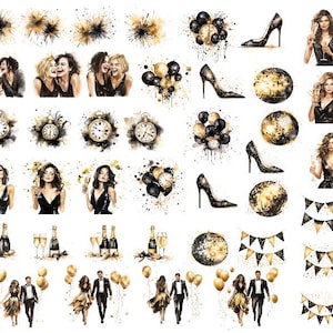 Clipart di Capodanno ad acquerello, Clipart di Felice Anno Nuovo, Clipart di Capodanno, PNG festa ad acquerello, PNG discoteca ad acquerello