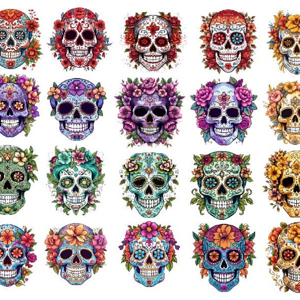 SUGAR SKULL PNG, Day Of The Dead Png, Colorful Skull Png, Sugar Skull Clipart, Dia De Los Muertos Png, Mexican Halloween Png