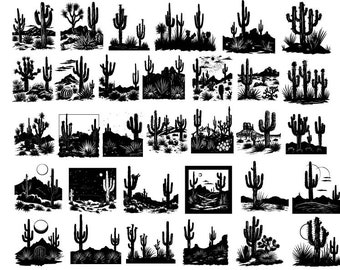 Pacchetto SVG scena del deserto, Svg deserto, Svg paesaggio desertico, Clipart scena del deserto, Cricut scena del deserto, Cactus Svg