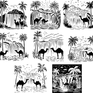 Desert Landscape Svg, Desert Scene Svg, Desert Clipart, Desert Waterfall Svg, Camel Bundle Svg, Desert Vector