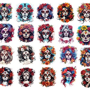 Dia De Los Muertos Clipart, Calavera Catrina Watercolor Png, Mexican Halloween Design Png, Sugar Skulls Png , Day of the Dead Png