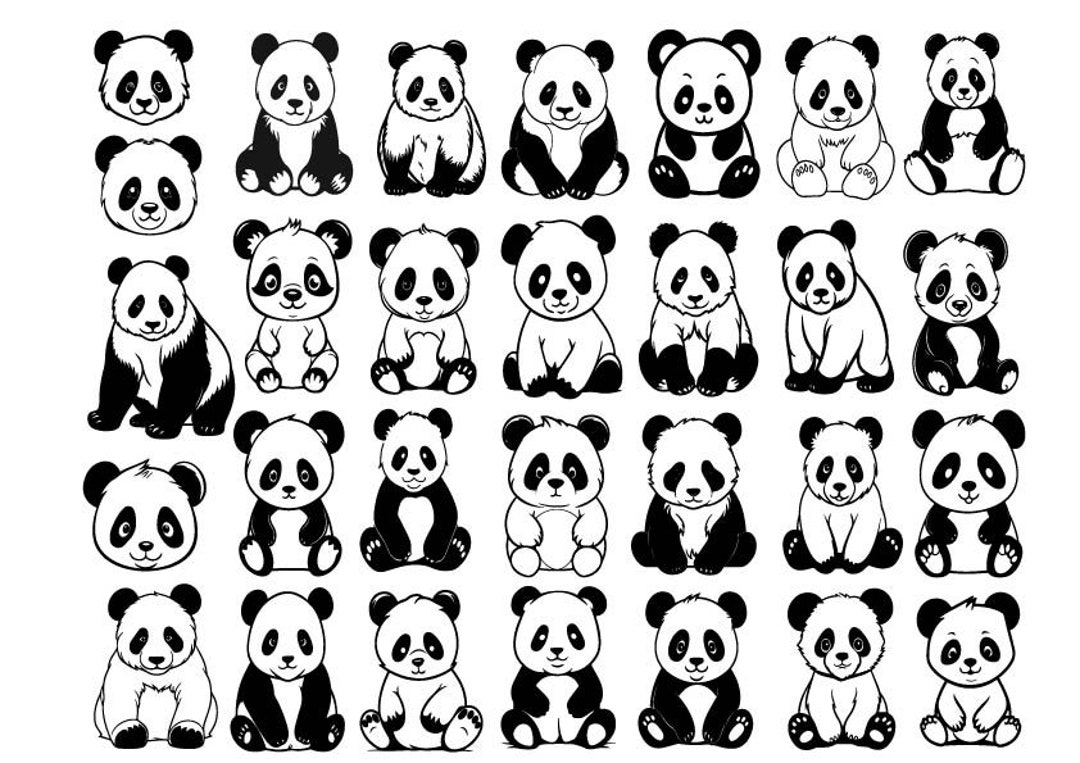 PANDA SVG, Cartoon Panda Svg Bundle , Cute Panda Svg, Panda Silhouette ...