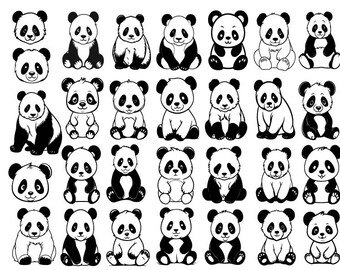PANDA SVG, Cartoon Panda Svg Bundle , Cute Panda Svg, Panda Silhouette, Panda Cut Files For Cricut , Panda Clipart, Panda Vector