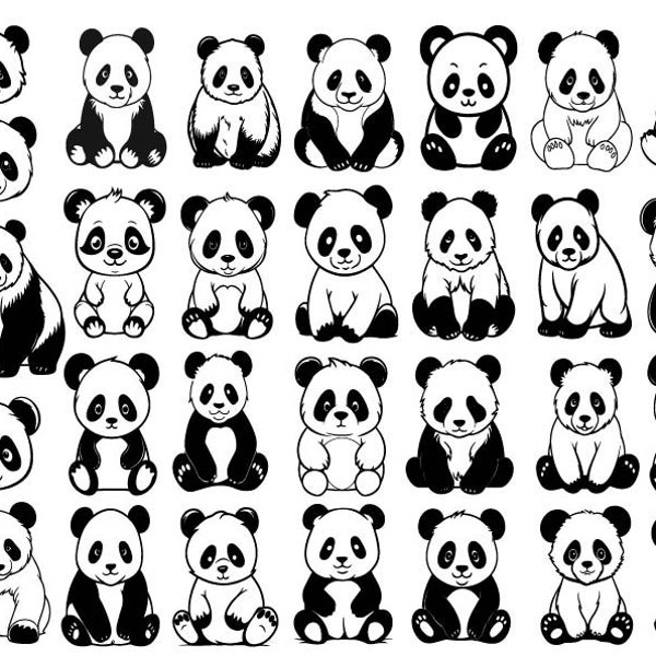 PANDA SVG, Cartoon Panda Svg Bundle, Svg mignon Panda, Panda Silhouette, Panda couper des fichiers pour Cricut, Panda Clipart, vecteur Panda