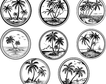 Beach Scene Svg, Summer Clipart, Palm Trees Svg, Summer Cut Files For Cricut, Tropical Vector