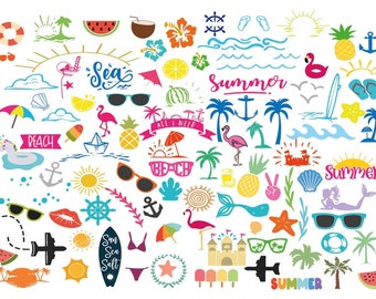 Summer Bundle Svg , Beach Svg , Clipart, Files for Cricut, Flamingos, Watermelon , Instant Download