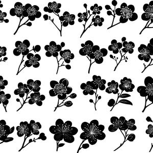 Svg de flor de primavera, Svg de flores de primavera, Svg de flor de ciruelo, Paquete de Svg de flores, Svg de flor de cerezo, Vector de flores