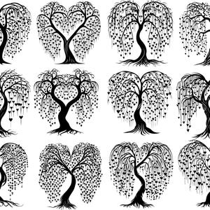 Gråtande träd med hjärtan Svg, Pilträd Svg, Alla hjärtans dag hjärtan träd Svg