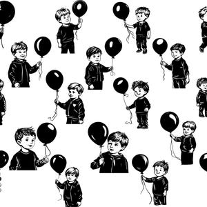 Garçon tenant un ballon Svg, Svg enfant, clipart enfant, garçon avec des cliparts ballon, garçon avec ballon vecteur, ballon Cricut