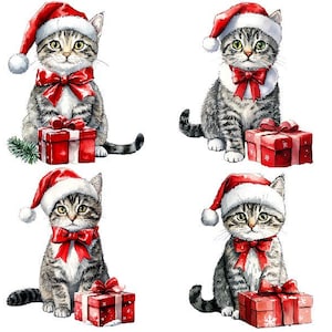 Weihnachtskatze Clipart, Aquarell Weihnachtskatze Png, Katze mit Weihnachtsmütze Png, Süßes Kätzchen PNG Clipart, Festliche Katze Clipart