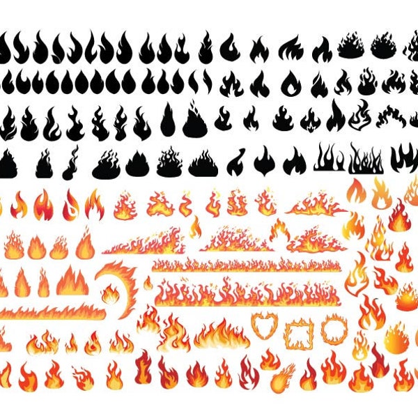 FIRE BUNDLE SVG, Fire Clipart, Fire Cut Files , Flames Cricut , Flames Svg, Flames Silhouette